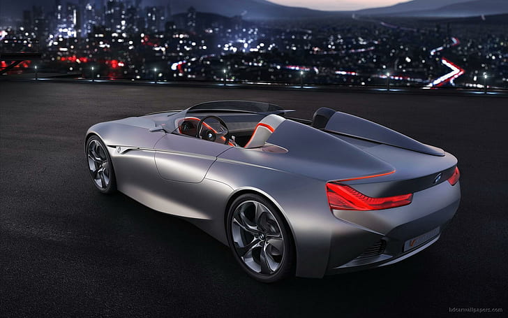 2011 BMW Vision Connected Drive Concept 2, серебристо-красный концепт-кабриолет, HD обои