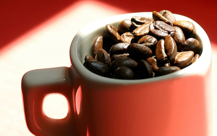 Kaffee, Tasse, Kaffeebohnen, Makro, Kaffee, Tasse, Kaffeebohnen, Makro, 1920x1200, HD-Hintergrundbild