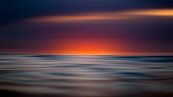 sunset, water, horizon, sky, sea, calm, ocean, red sky, wave, seascape, 8k, 8k uhd, afterglow, dusk, waterscape, HD wallpaper HD wallpaper