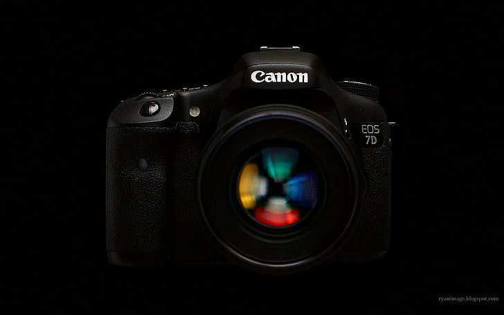Canon EOS 7D preta, a câmera, fundo preto, Canon, EF 100mm F2.8L macro Híbrido IS, EOS 7D, HD papel de parede