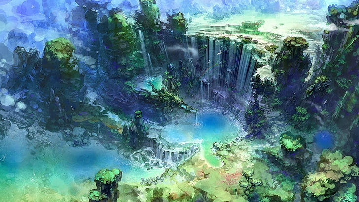 сюрреалистични водопади цифрови тапети, природа, пейзаж, HD тапет