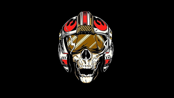 white and red skull wearing helmet illustration, Star Wars, Rebel Alliance, pilot, skull, HD wallpaper