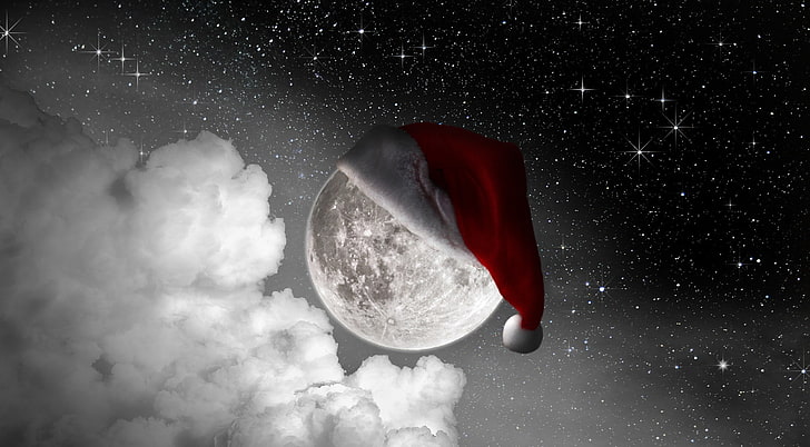 Christmas Moon, moon with santa hat wallpaper, Holidays, Christmas, Moon, Funny, Holiday, Celebrate, merry christmas, 2014, HD wallpaper
