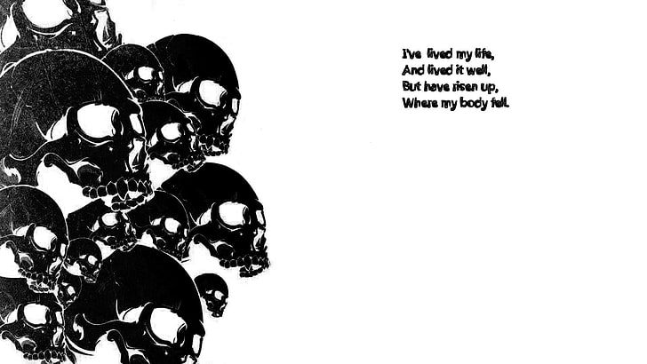 black, contrast, creepy, Dark, death, horror, life, Quoate, scary, skull, spooky, statement, text, white, HD wallpaper