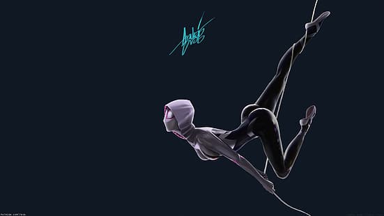 Fuka Spider Gwen Spider-Girl ผู้หญิง latex bodysuit ศิลปะดิจิตอล เสื้อผ้าคับ Ghost Spider Marvel Comics พื้นหลังที่เรียบง่าย สไปเดอร์แมน, วอลล์เปเปอร์ HD HD wallpaper