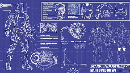 Iron Man Blueprint, Stark Industries marquent 6 prototypes, films, 1920x1080, Iron Man, Blueprint, Stark Industries, Fond d'écran HD HD wallpaper