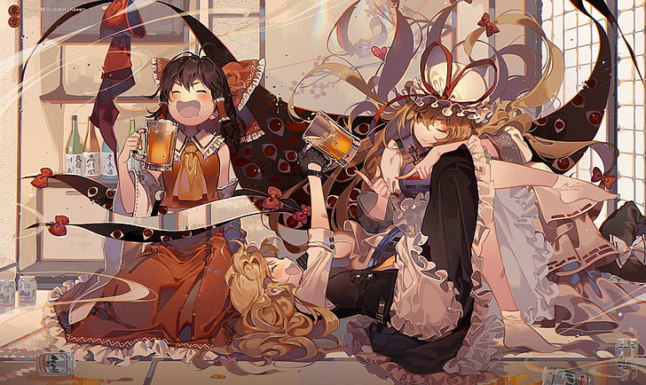 Anime, Touhou, Marisa Kirisame, Reimu Hakurei, Yukari Yakumo, Wallpaper HD