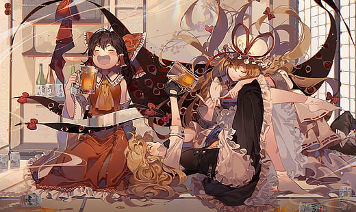 Anime, Touhou, Marisa Kirisame, Reimu Hakurei, Yukari Yakumo, HD wallpaper HD wallpaper