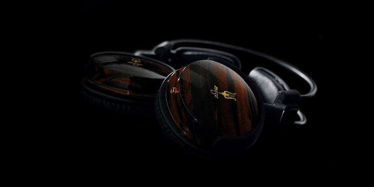 brown and black full-size headphones, headphones, music, HD wallpaper