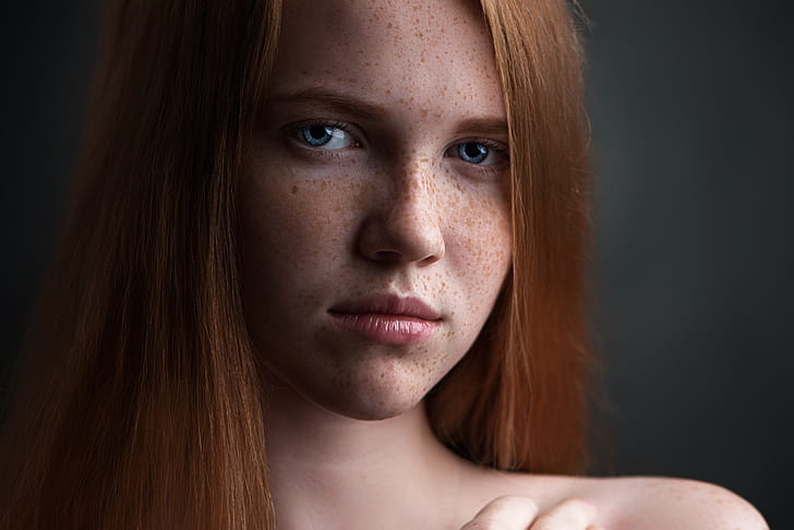 freckles, redhead, women, portrait, face, HD wallpaper