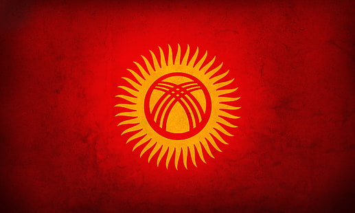 yellow and red sun logo, red, flag, kyrgyztan, Kyrgyzstan, HD wallpaper HD wallpaper