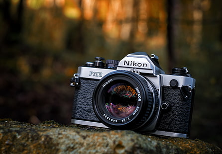 fotocamera DSLR Nikon nera e grigia, macro, sfondo, fotocamera, Sfondo HD HD wallpaper