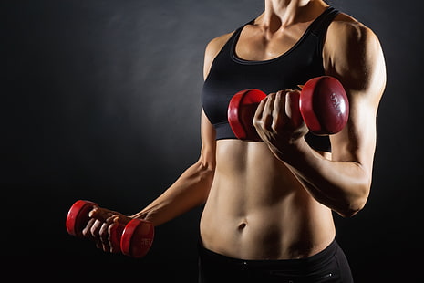 pair of red dumbbells, women, workout, fitness, dumbbell, HD wallpaper HD wallpaper