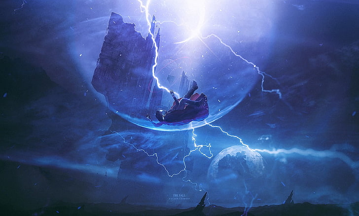 fantasy karaktär illustration, utrymme, faller, storm, fantasy konst, HD tapet