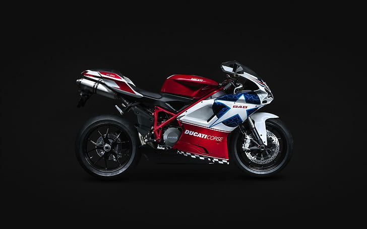 Ducati 848 Layar lebar, ducati merah, putih dan biru, layar lebar, ducati, sepeda dan sepeda motor, Wallpaper HD