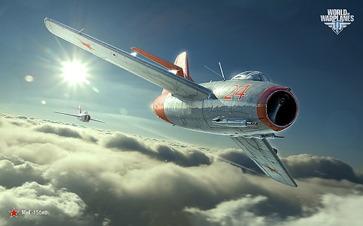 gray and orange plane illustation, world of warplanes, mig-15bis, fighter, wargaming net, wowp, world of planes, wg, HD wallpaper