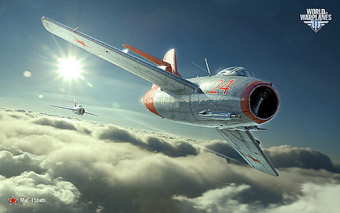 ilustración de avión gris y naranja, world of warplanes, mig-15bis, caza, wargaming net, wowp, world of planes, wg, Fondo de pantalla HD HD wallpaper