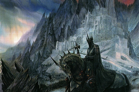 sauron il signore degli anelli john howe fantasy art horse, Sfondo HD HD wallpaper