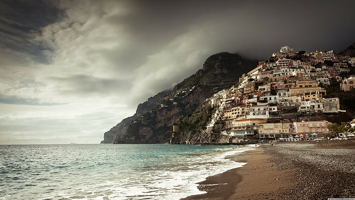 positano coast, 5k, 4k wallpaper, 8k, italia, awan, Wallpaper HD