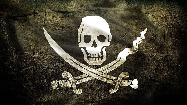 black pirate flag, pirates, flag, skull, grunge, HD wallpaper