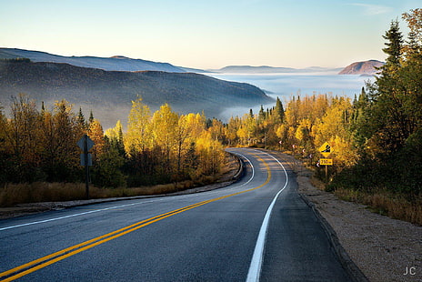 Природа Forest Road Mountain Mist Autumn Photo Download, пътища, есен, изтегляне, гора, мъгла, планина, природа, снимка, път, HD тапет HD wallpaper