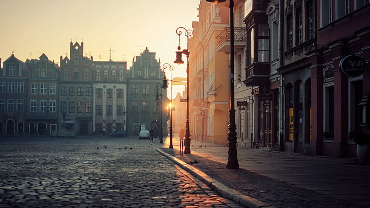Polônia, paisagem urbana, Poznan, arquitetura, rua, HD papel de parede