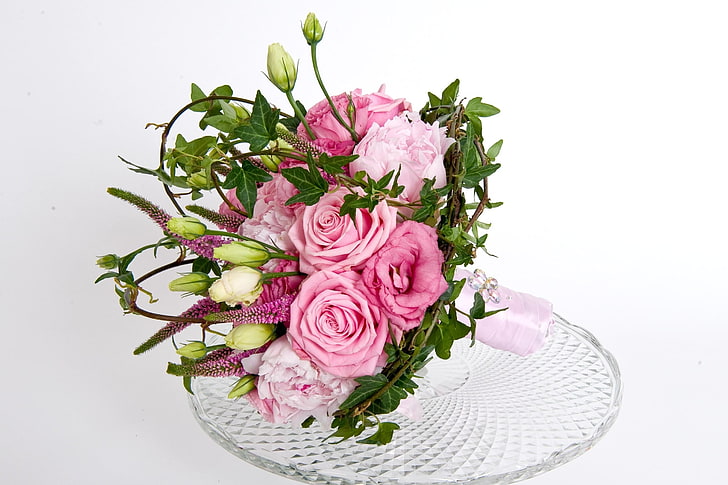 decoração de flores artificiais rosa, rosas, flores, delicado, flor, design, composição, HD papel de parede