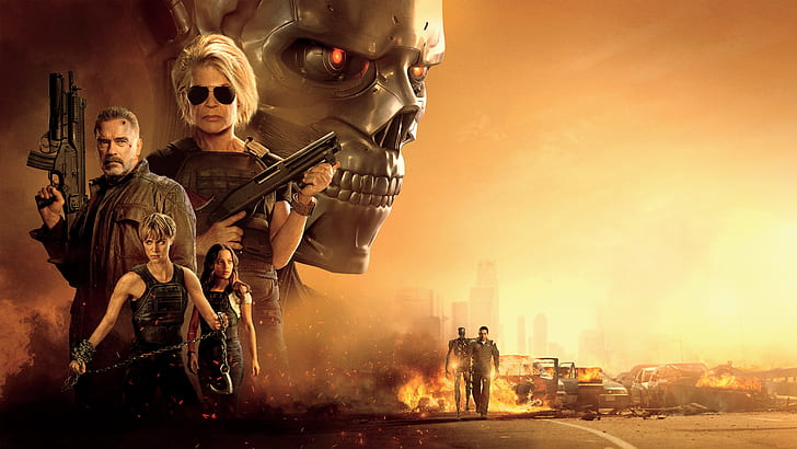 Terminator, Terminator: Dark Fate, Arnold Schwarzenegger, Linda Hamilton, Mackenzie Davis, Natalia Reyes, Sarah Connor, HD wallpaper