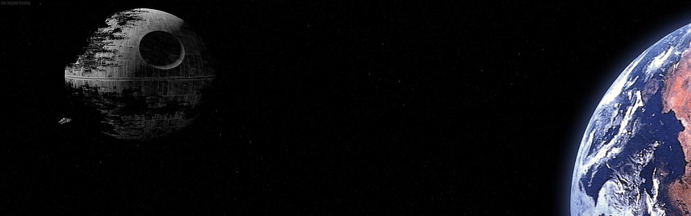 عرض متعدد شاشات مزدوجة حرب النجوم الموت نجمة كوكب الفضاء، خلفية HD HD wallpaper