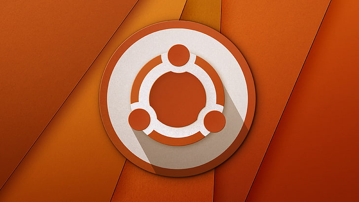 круглый оранжевый логотип, стиль материала, вымышленный логотип, красочный, Ubuntu, Linux, HD обои