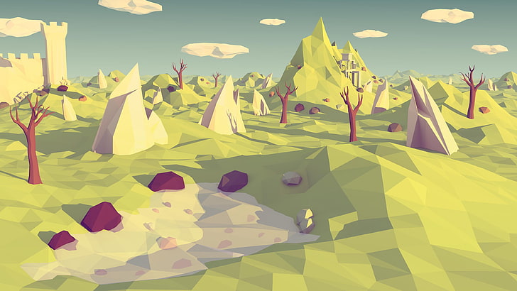 digitale Pixel Land Illustration, Low Poly, Polygon, Landschaft, Abstraktion, HD-Hintergrundbild