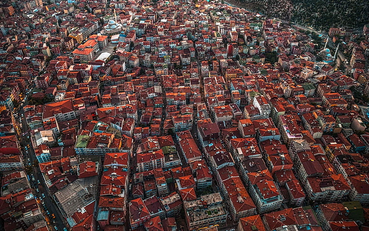 Flygfoto över stadsbyggnader, stad, stadsbild, Istanbul, Turkiet, byggnad, moské, fågelperspektiv, HD tapet