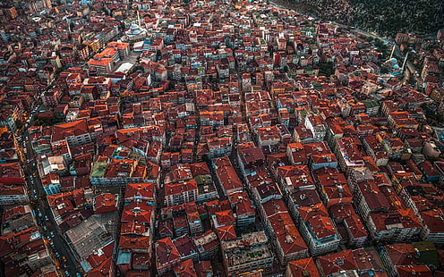 widok z lotu ptaka na budynki miejskie, miasto, pejzaż miejski, Istambuł, Turcja, budynek, meczet, widok z lotu ptaka, Tapety HD HD wallpaper