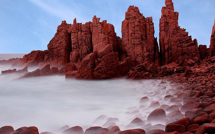 Australie, paysage, roche, formation rocheuse, nature, côte, longue exposition, eau, plage, mer, Fond d'écran HD