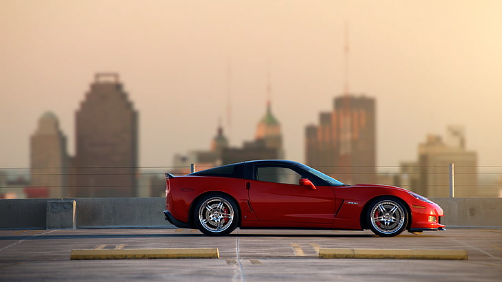 red and black convertible coupe, chevrolet corvette, supercar, z06, HD wallpaper