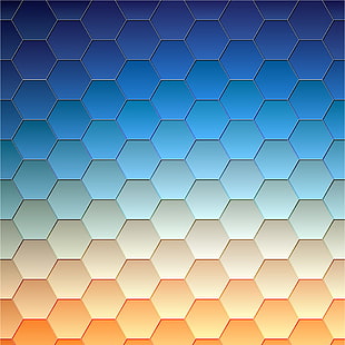 pola sarang lebah biru dan kuning, vektor, abstrak, desain, latar belakang, geometris, Wallpaper HD HD wallpaper