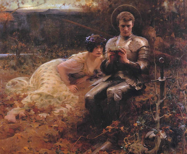 Klassische Kunst, Europa, Arthur Hacker, 1894, Die Versuchung des Percival, Gemälde, 1894 (Jahr), HD-Hintergrundbild