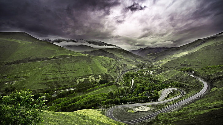 gunung hijau, jalan, Wallpaper HD