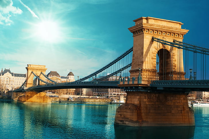 Мосты, Цепной мост, Мост, Будапешт, Дунай, Венгрия, HD обои