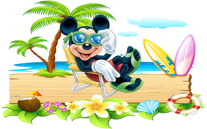 Miickey Mouse-summer holiday on a tropical beach-Desktop Wallpaper HD-2560×1600, HD wallpaper