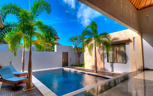 piscina blanca, casa, piscina, arquitectura, Fondo de pantalla HD HD wallpaper