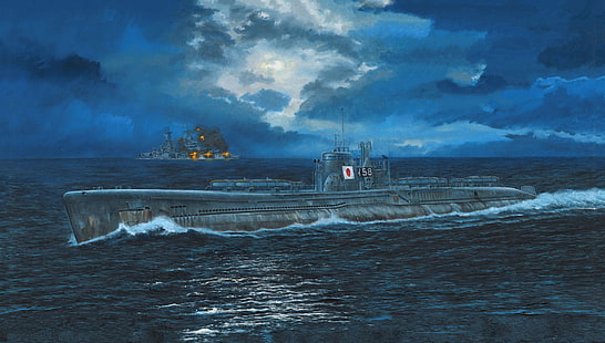 Okręty wojenne, okręty podwodne, artystyczne, japoński okręt podwodny I-58, Tapety HD HD wallpaper