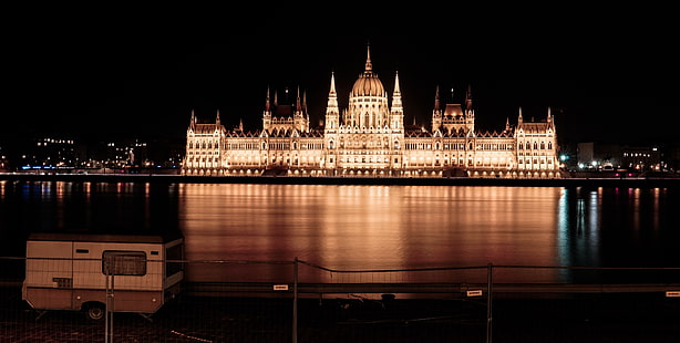 noche, paisaje urbano, edificio del parlamento húngaro, Budapest, Hungría, Fondo de pantalla HD HD wallpaper