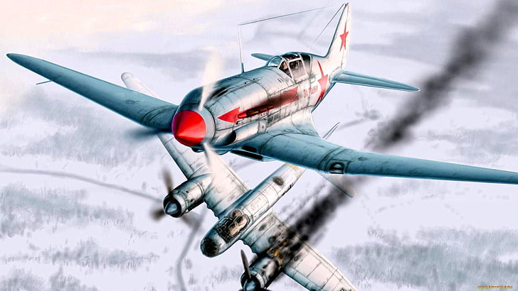 두 전투기 비행기 그림, 제 2 차 세계 대전, 러시아어, 독일어, 폭격기, 삽화, 차량, HD 배경 화면