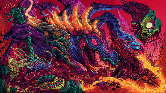 pintura de dragão, psicodélico, trippy, colorido, criatura, Hyperbeast, HD papel de parede HD wallpaper