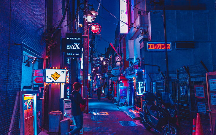 Benjamin Hung, night, street, Japan, neon text, HD wallpaper