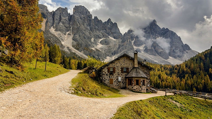 weiß gestrichenes Haus, Haus, Berge, Landschaft, HD-Hintergrundbild