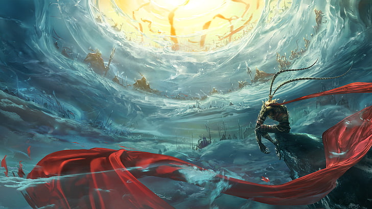 red and black inflatable boat, red, comic art, Monkey King, Monkey King: Hero is Back, artwork, HD wallpaper