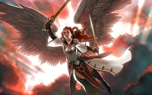 angel warrior wallpaper, fantasy art, Magic: The Gathering, valkyries, HD wallpaper HD wallpaper
