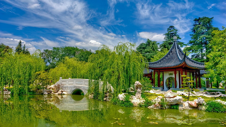 сучжоу, китай, сад, ботанический, азия, юнеско, всемирное наследие, голубое небо, HD обои